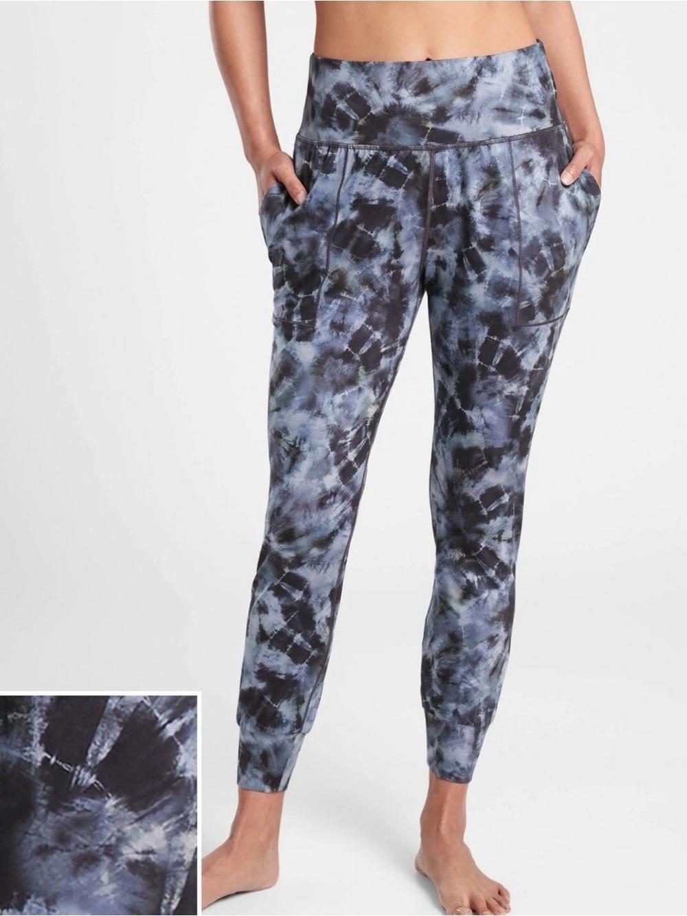 Athleta Salutation Printed Jogger Calypso Navy Blue Tie Dye Comfy Pants Size 2X